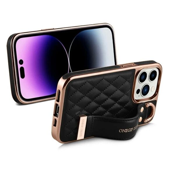 iPhone 16 Plus Case – Quilted Leather Look with Rose Gold Frame & Handle - Picture 2 of 8